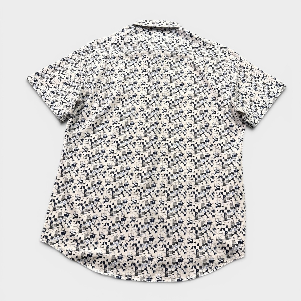 7Diamonds Button Down Mens L White Blue Geo 4-Way Stretch Short Sleeve Shirt - Picture 3 of 12